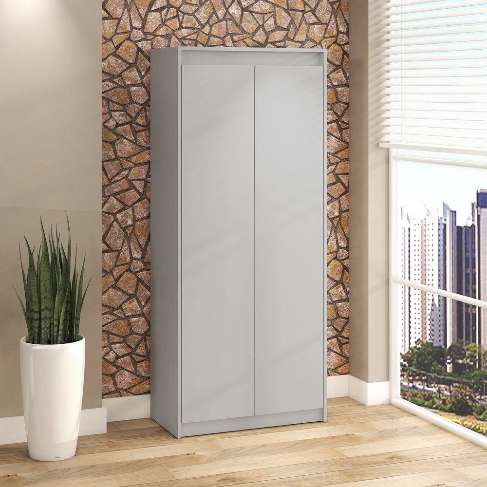 Armário Alto 02 portas com prateleiras 68cm WebOffice Cinza
