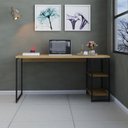 Ver imagem 1 de Escrivaninha Mesa Escritório com Estante Baixa Estilo com Dynamica 02 Prateleiras 60cm Industrial Lâmina Mel e Est,Preta Marrom/Est.Preta