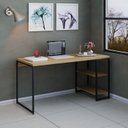 Ver imagem 7 de Escrivaninha Mesa Escritório com Estante Baixa Estilo com Dynamica 02 Prateleiras 60cm Industrial Lâmina Mel e Est,Preta Marrom/Est.Preta