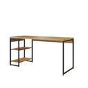 Ver imagem 2 de Escrivaninha Mesa Escritório com Estante Baixa Estilo com Dynamica 02 Prateleiras 60cm Industrial Lâmina Mel e Est,Preta Marrom/Est.Preta