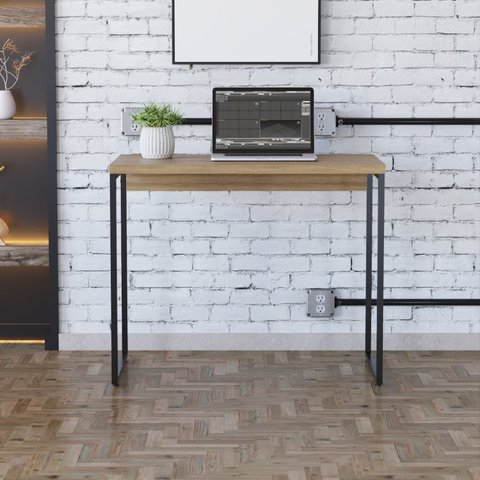 Escrivaninha Mesa Escritório Estilo Dynamica 90cm Industrial Yescasa Lamina Mel E Preto