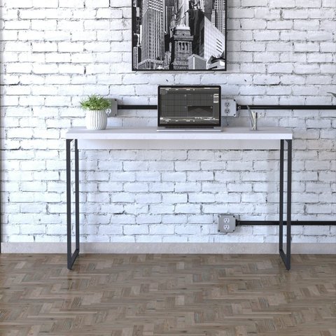 Escrivaninha Mesa Escritório Estilo Dynamica 120cm Industrial Yescasa Branco Chess e Preto