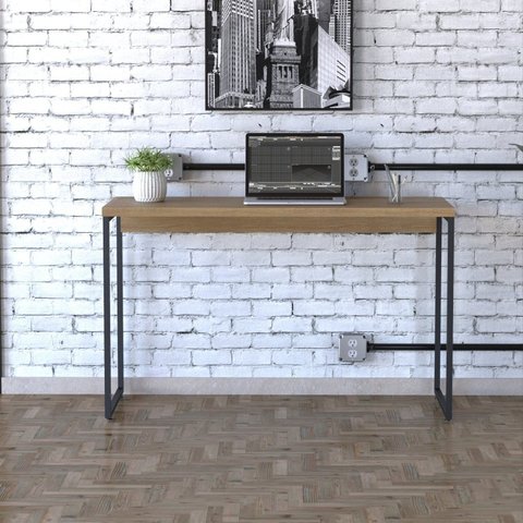 Escrivaninha Mesa Escritório Estilo Dynamica 120cm Industrial Yescasa Lamina Mel e Preto Marrom
