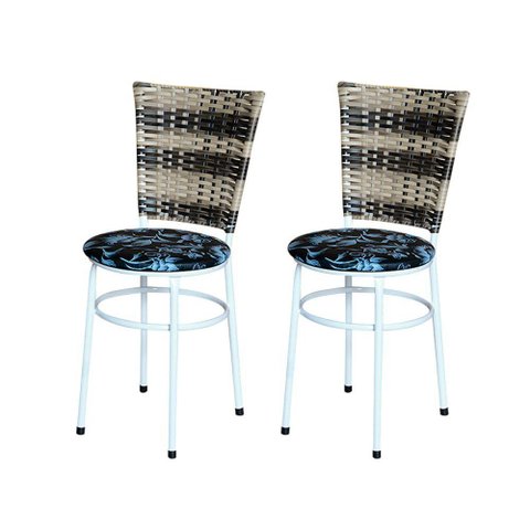 2 Cadeiras Branca para Cozinha Hawai Cappuccino Premium Assento Floral Cor:floral Preto