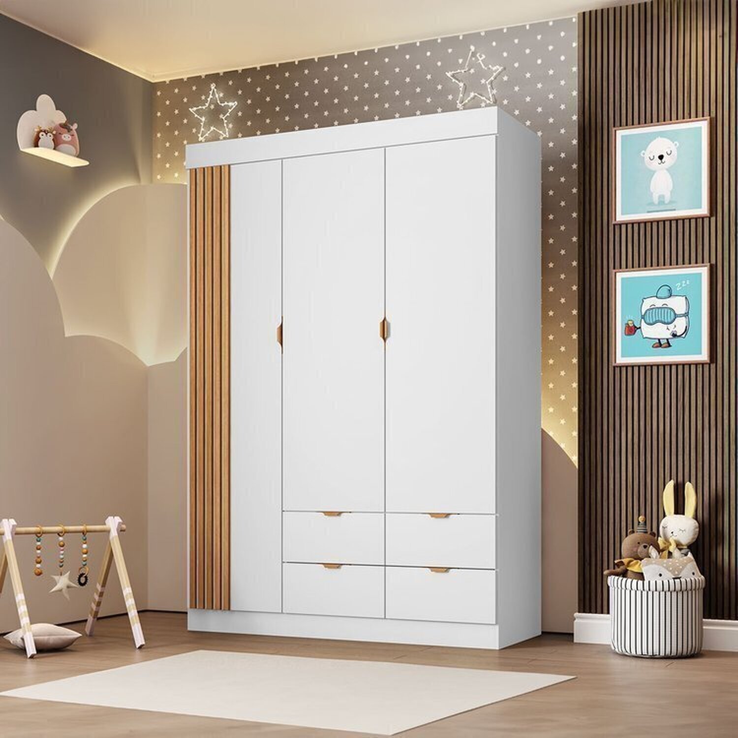 Quarto Infantil Completo Guarda-roupa 3 Portas 4 Gavetas com Cômoda 100% Mdf Ayla - 9