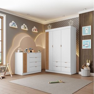 Quarto Infantil Completo Guarda-roupa 3 Portas 4 Gavetas com Cômoda 100% Mdf Ayla