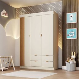 Quarto de Bebê Completo 01 Guarda-roupa 3 Portas 4 Gavetas com 01 Cômoda 100% MDF Ayla - 8