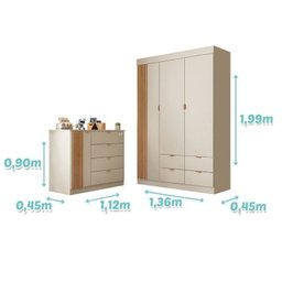 Quarto de Bebê Completo 01 Guarda-roupa 3 Portas 4 Gavetas com 01 Cômoda 100% MDF Ayla - 7