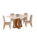 Ver imagem 3 de Conjunto Sala de Jantar Mesa 120cm Tampo de Vidro/MDF Kiara com 4 Cadeiras Yasmin Marrom/Freijó/Off White/Kraft