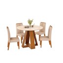 Ver imagem 2 de Conjunto Sala de Jantar Mesa Redonda Kiara Tampo de Vidro com 4 Cadeiras Yasmin Marrom/Freijó/Off White/Veludo Kraft