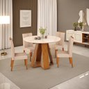 Ver imagem 1 de Conjunto Sala de Jantar Mesa Redonda Kiara Tampo de Vidro com 4 Cadeiras Yasmin Marrom/Freijó/Off White/Veludo Kraft
