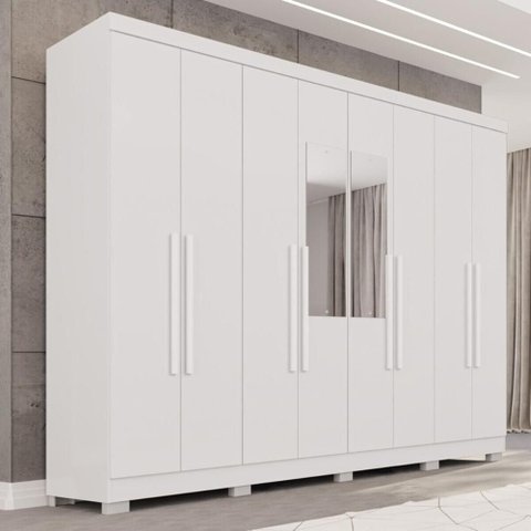 Guarda-Roupa Casal com Espelho 8 Portas 241cm Multimóveis Branco