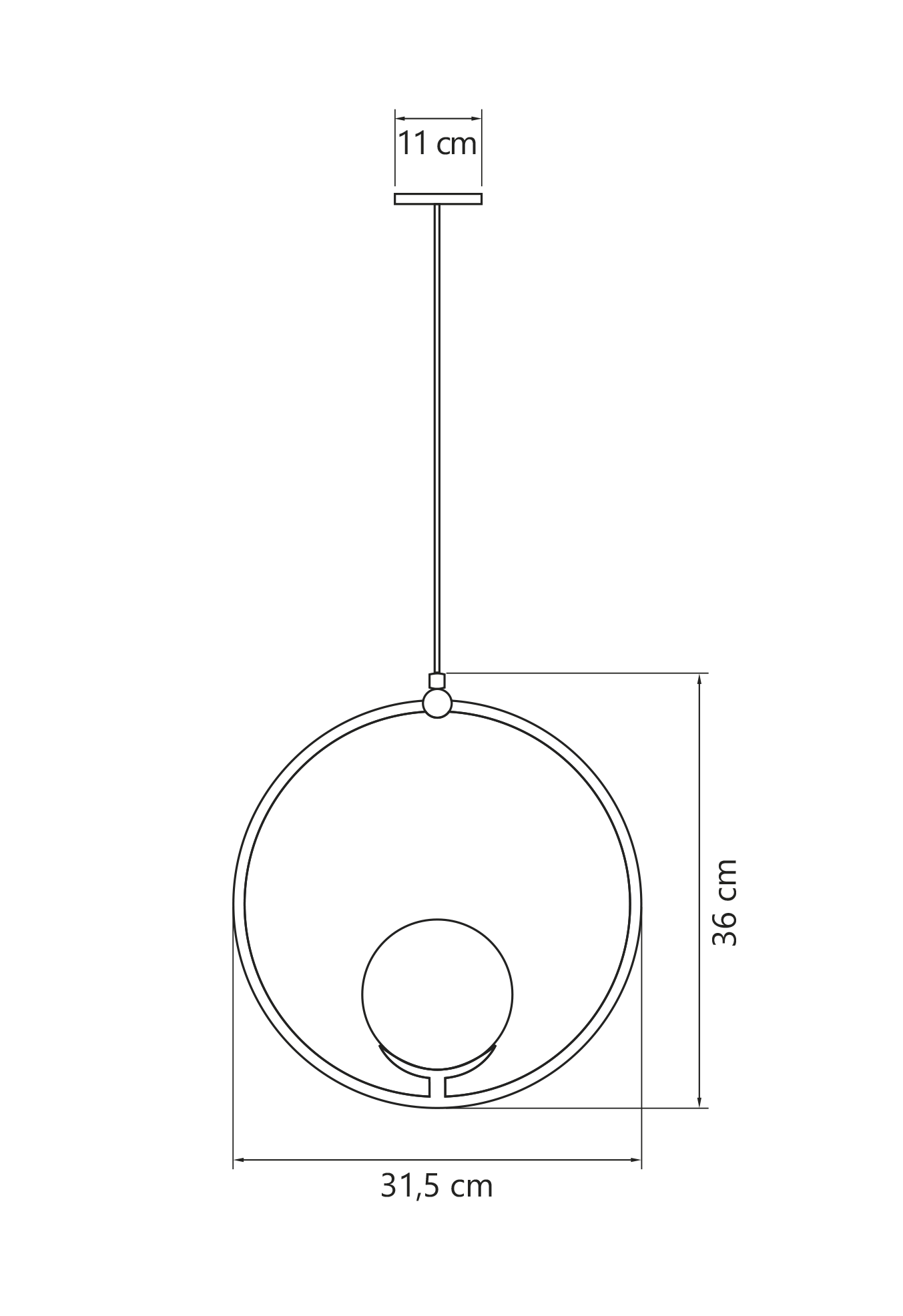 PENDENTE CÍRCULO DOURADO COM GLOBO BRANCO FOSCO Enerlux 4 Metros - 2