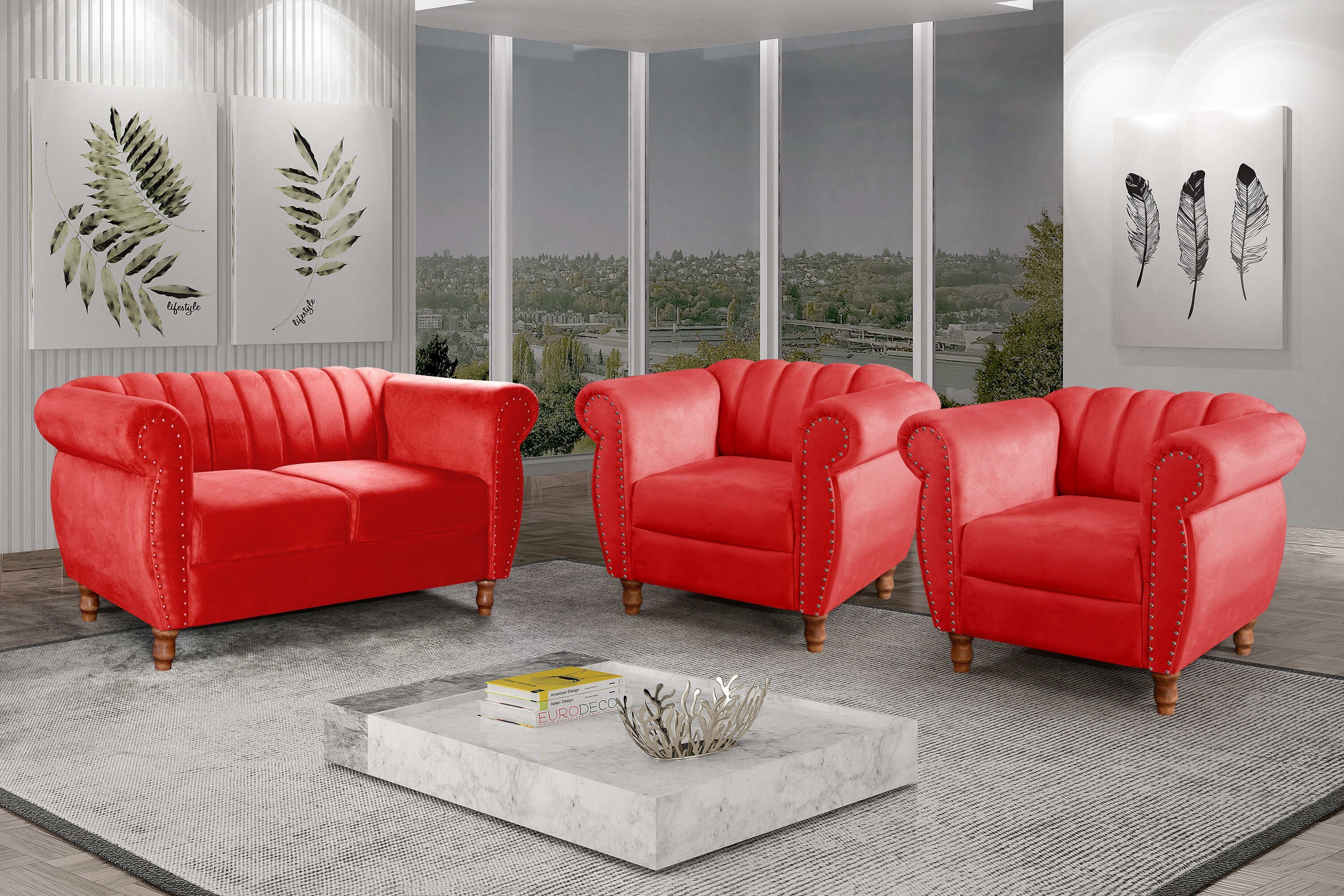 Conjunto Realeza Sofá com Poltronas Chesterfield Decoração - 1