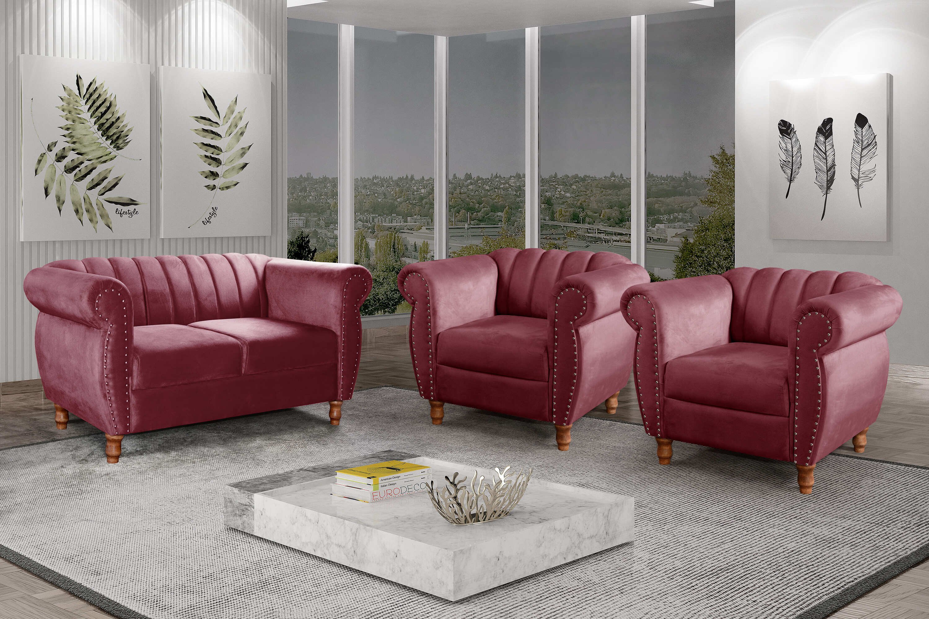 Conjunto Realeza Sofá com Poltronas Chesterfield Decoração - 1