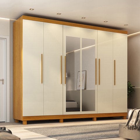 Guarda-Roupa Casal 6 Portas Carnaúba com Espelho e com Pés CabeCasa MadeiraOriginals 100% MDF