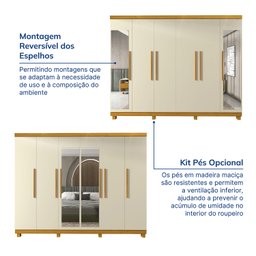 Guarda-Roupa Casal 6 Portas Carnaúba com Espelho e com Pés CabeCasa MadeiraMadeira 100% MDF - 8