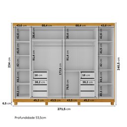 Guarda-Roupa Casal 6 Portas Carnaúba com Espelho e com Pés CabeCasa MadeiraMadeira 100% MDF - 3
