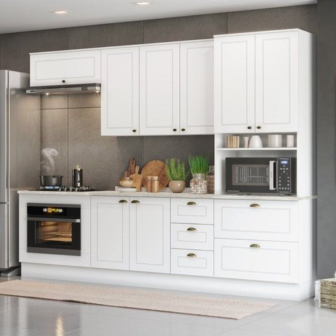 Cozinha Completa Modulada 5 Peças 100% MDF com Balcão de Forno Embutir Americana Branco/HP