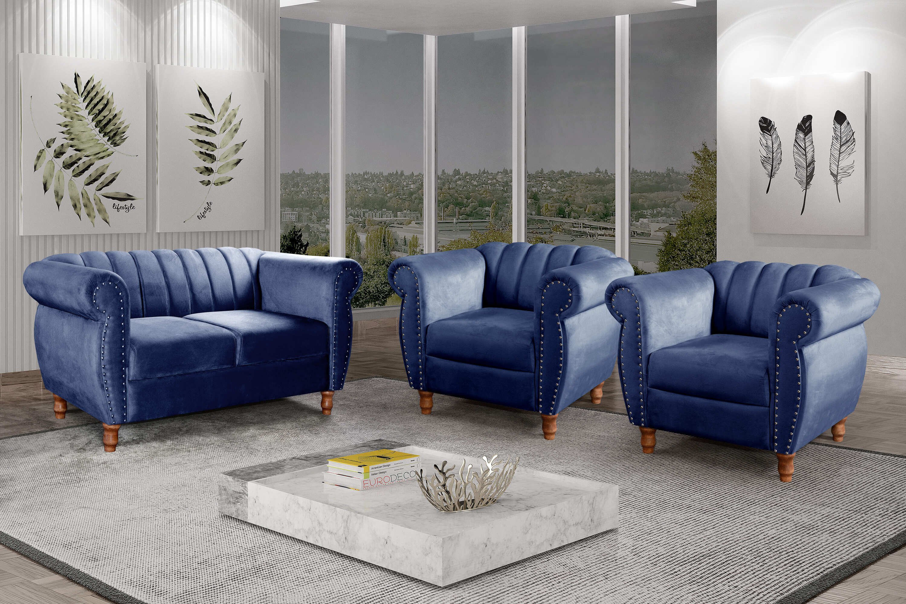 Conjunto Realeza Sofá com Poltronas Chesterfield Decoração - 1