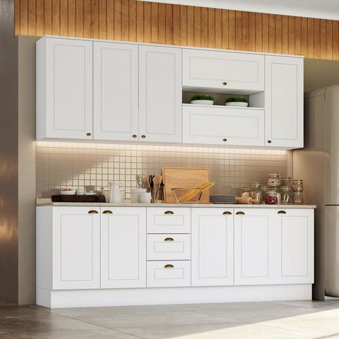 Cozinha Completa 7 Peças 100% Mdf com Tampo Americana