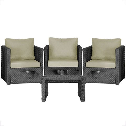 Mesa Centro e 3 Poltronas Madri Corda Náutica Estofado 7 Trama Original