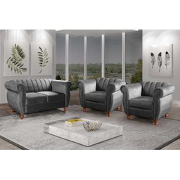 Conjunto Realeza Sofá com Poltronas Chesterfield Decoração - 1