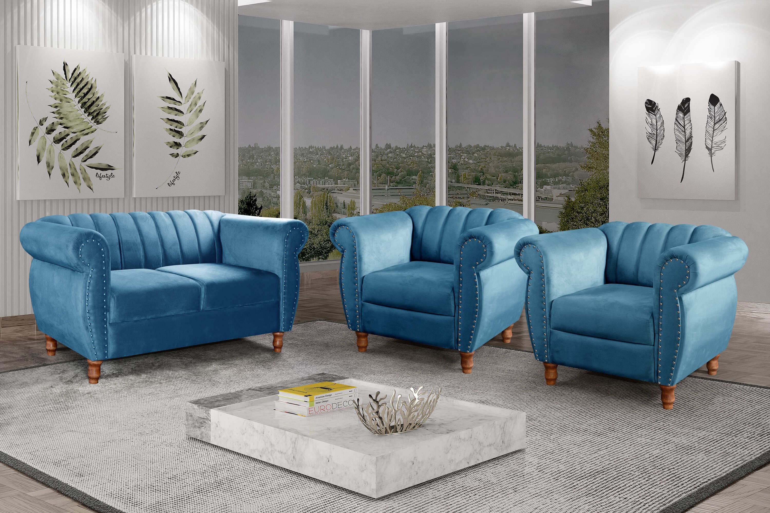 Conjunto Realeza Sofá com Poltronas Chesterfield Decoração - 1