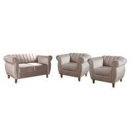 Conjunto Realeza Sofá com Poltronas Chesterfield Decoração - 2