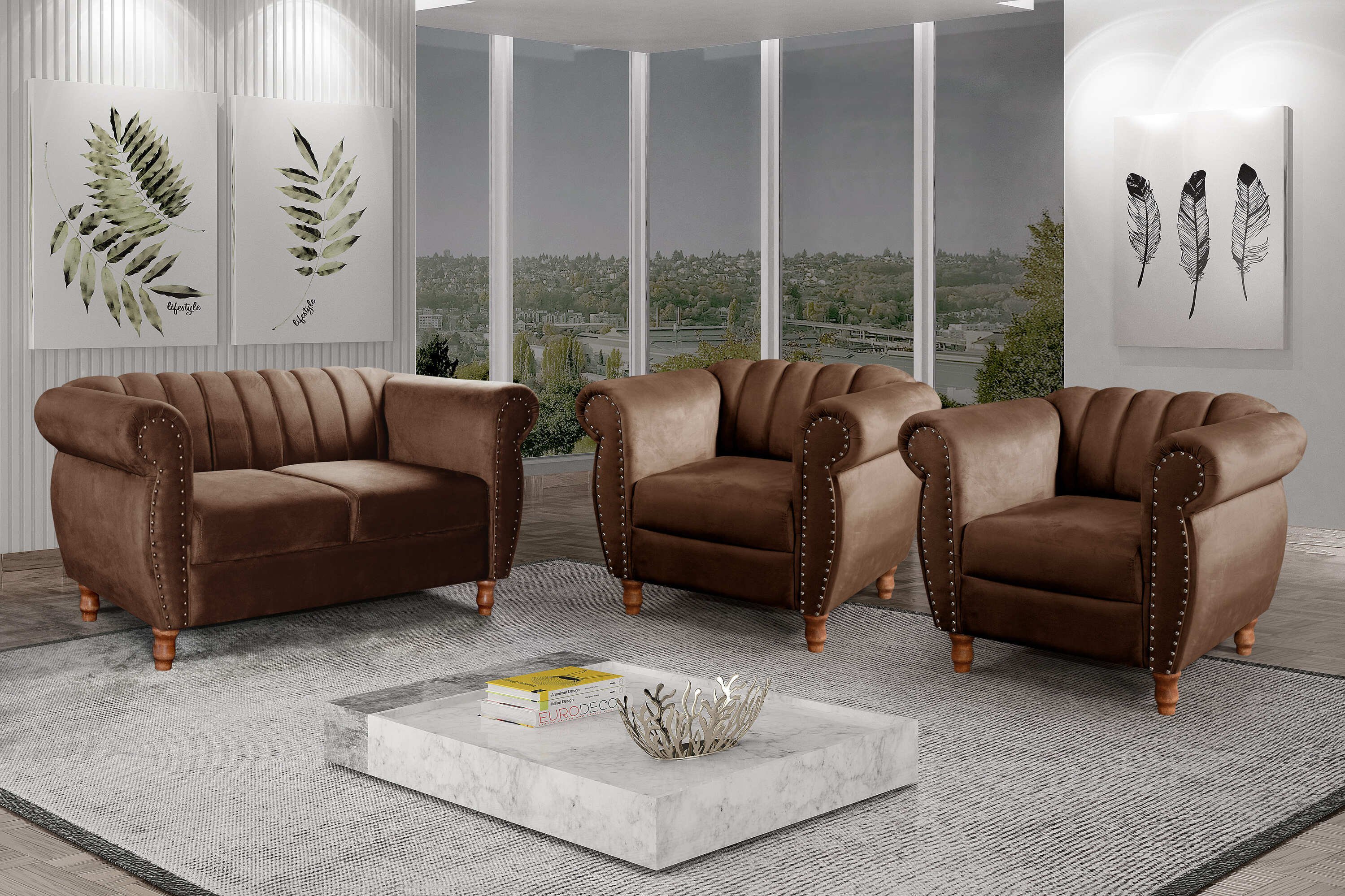 Conjunto Realeza Sofá com Poltronas Chesterfield Decoração - 1