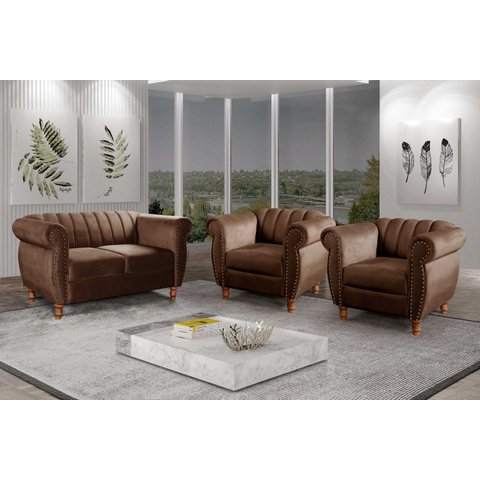 Conjunto Realeza Sofá com Poltronas Chesterfield Decoração