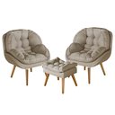 Ver imagem 2 de Conjunto Poltrona Sênior Linho + Puff Pés Madeira Luxuosa:linho Bege