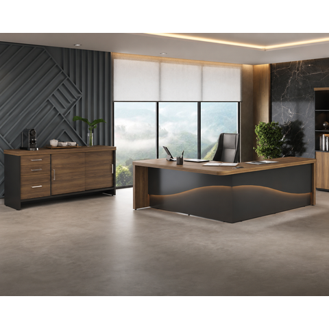 Conjunto Escritório Artany: Mesa Supreme e Balcão c/ Gavetas