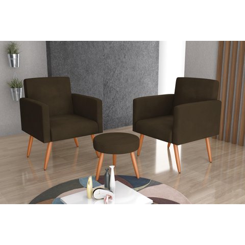 Kit 2 Poltronas + Puff Dallas Turkey Marrom F444 - Matrix