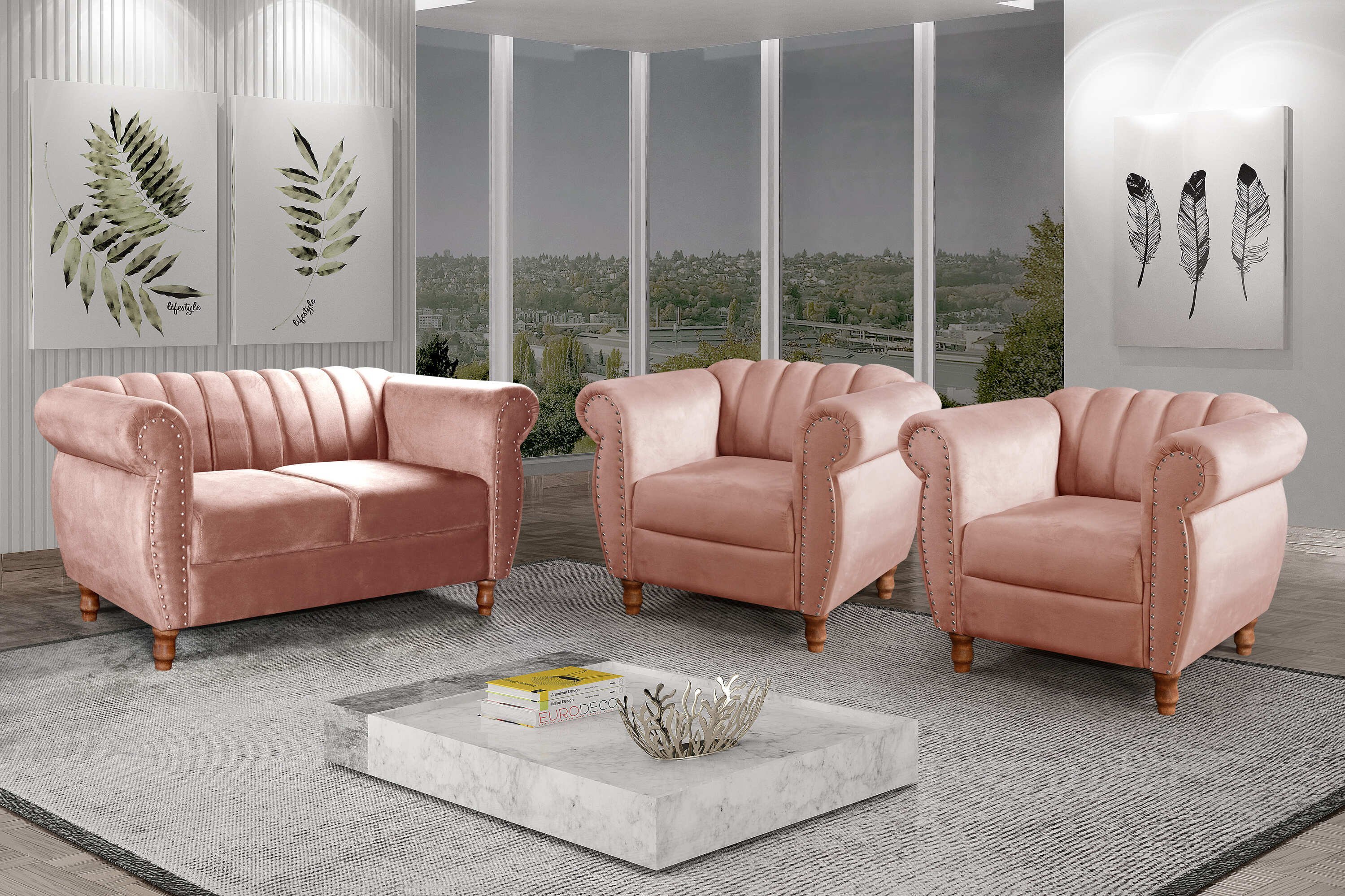 Conjunto Realeza Sofá com Poltronas Chesterfield Decoração - 1