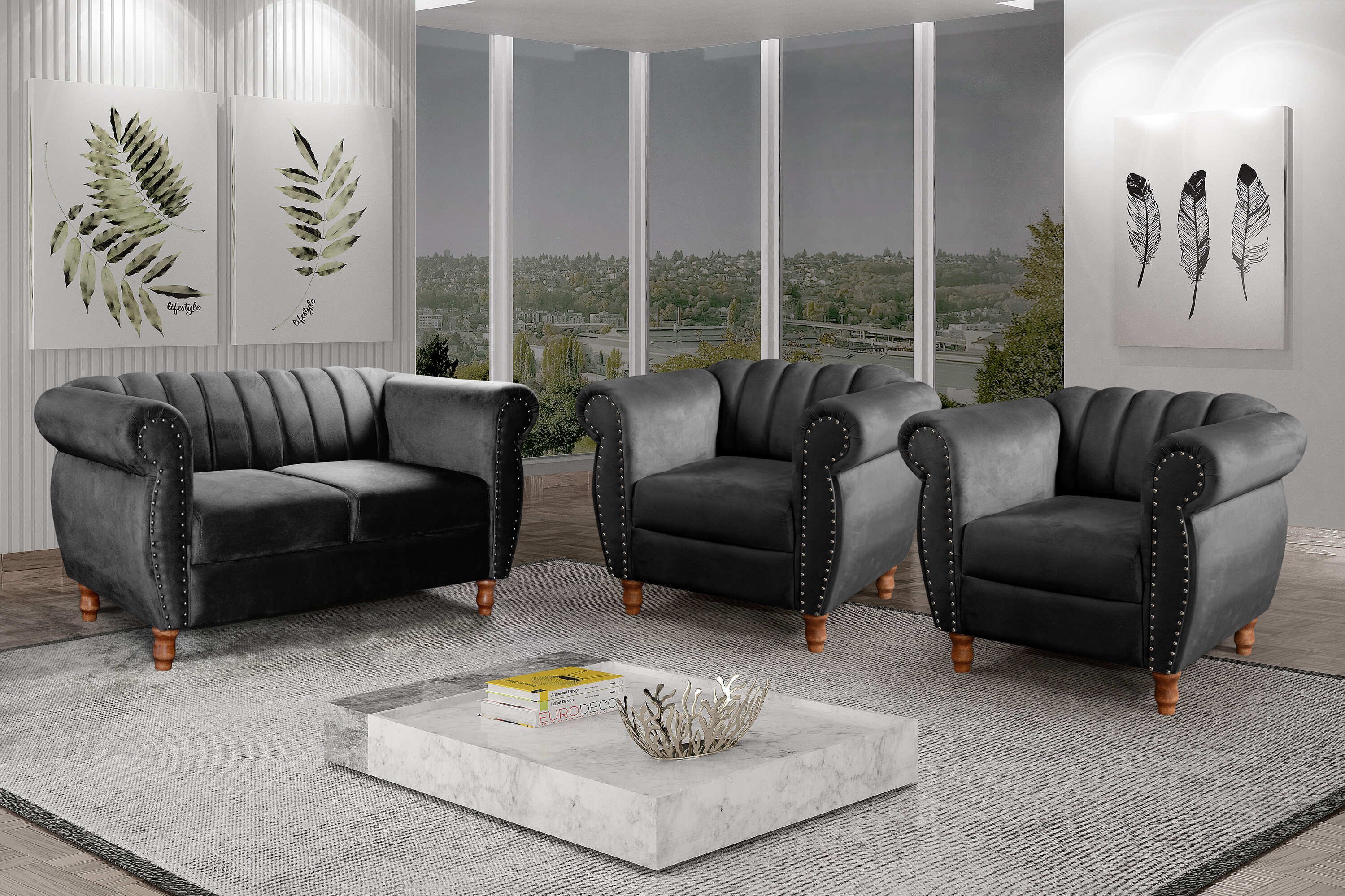 Conjunto Realeza Sofá com Poltronas Chesterfield Decoração - 1