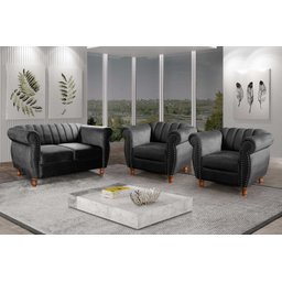 Conjunto Realeza Sofá com Poltronas Chesterfield Decoração - 1
