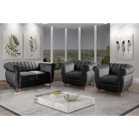 Conjunto Realeza Sofá com Poltronas Chesterfield Decoração