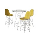 Ver imagem 1 de Jogo Mesa Bistrô Eames Vidro 60Cm 3 Banquetas Amarela Base Ferro Branco - Cor: Branco