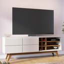 Ver imagem 2 de Rack para Sala Bancada de TV 70 Pol. 180cm Norena C05 Off White Matte/Freijó - Mpozenato