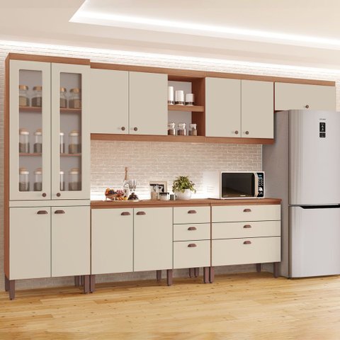 Cozinha Completa Modulada Tuboarte Ágata 100% MDF com 2 Balcões 11 Portas e 6 Gavetas