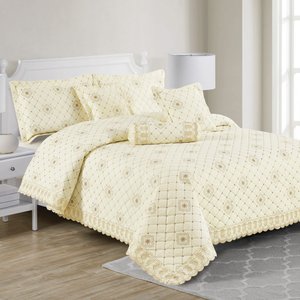 Colcha Cobre Leito Royalle King Size 6 Peças 100% Algodão Percal 200 Fios Almofada Rolinho Vanilla