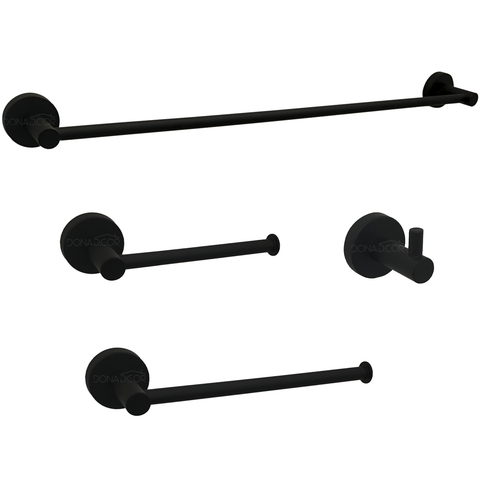 Jogo Acessorios Preto Fosco Kit Banheiro Aço Inox 4 Peças Papeleira Cabide Suporte Porta Toalha