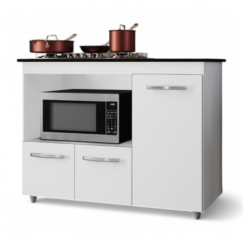Balcão para Cooktop Anna 114cm 03 Portas com Tampo Recortado Branco - Desk Design