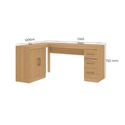 Mesa de Escritório Escrivaninha Tek de Canto 2 Portas 3 Gavetas Soluzione - 3