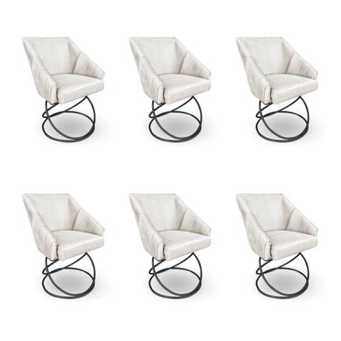 Kit 6 Poltronas Luxo Alana Suede Bege Base Luxo Preto - Pallazio