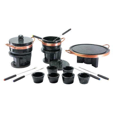 Kit Fondue Pedra Sabão Completo 18 Pçs Chapa 27 Cm São José