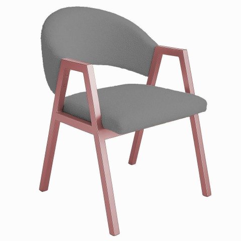 Cadeira de Jantar Antonella Boucle Estilo Poltrona com Pés Rosê - 7 Decor Cinza Escuro