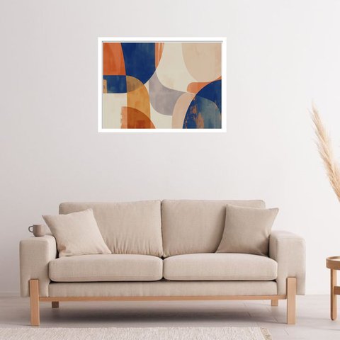 Quadro Decorativo Laranja Azul Abstrato - 50x70cm:moldura Branca