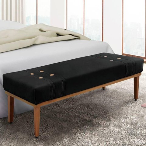Recamier 1,60m com Base de Madeira Maciça em Tecido Suede Gênova - Lucadi Preto
